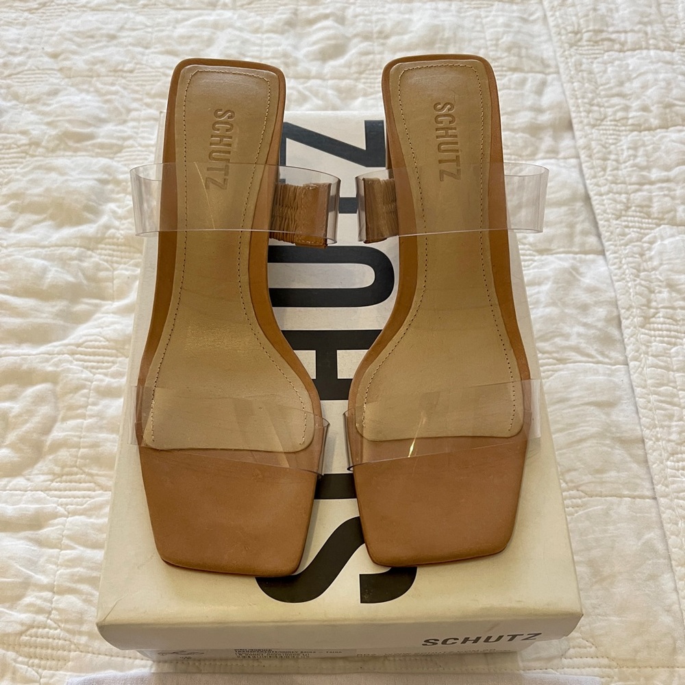 New Schutz sandals Vinyl and leather.